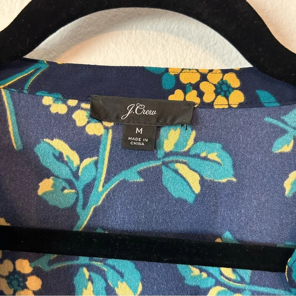 J. Crew Navy Blue Yellow Floral Wrap Long Sleeve Blouse M - Picture 3 of 6